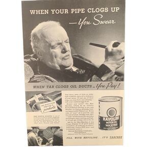 Vintage 1935 Havoline Oil When Your Pipe Clogs Ad Advertisement